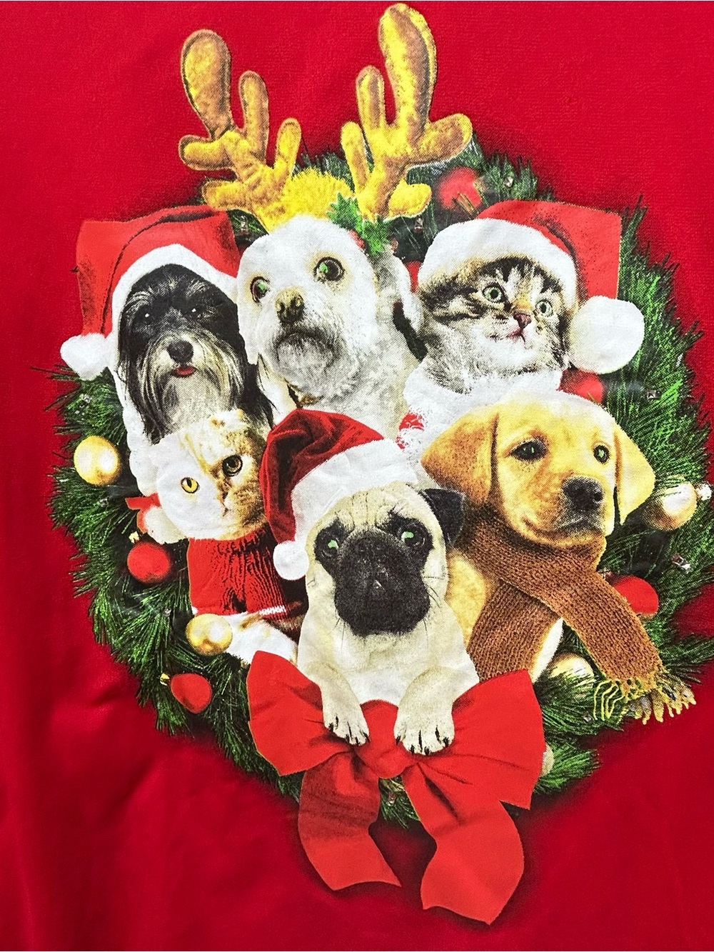 Fifth Sun women’s size 2XL Red Holiday Dog and Cat Wreath long sleeve sweatshirt - Picture 3 of 6